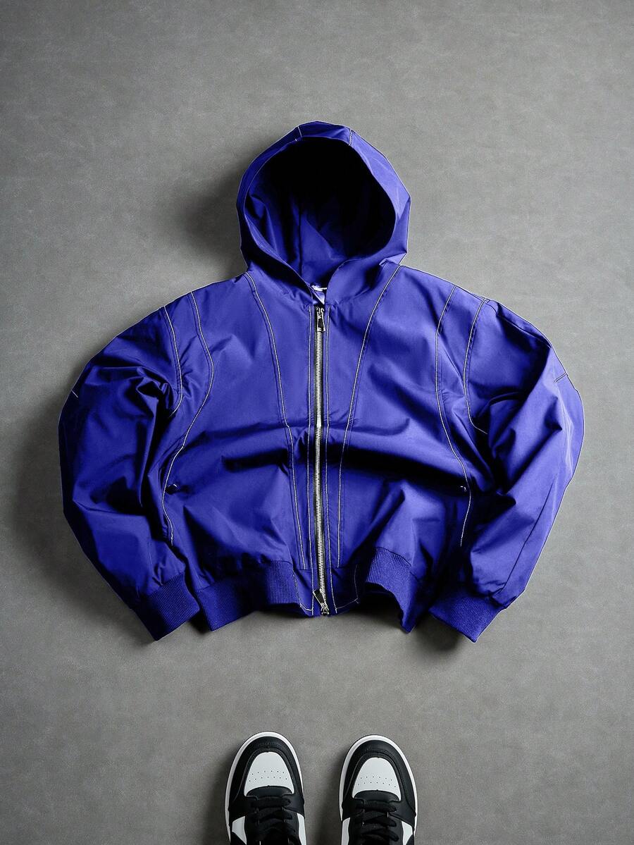 PAVTROS 男士夹克，休闲连帽夹克，纯色简约拉链，百搭时尚休闲款，开襟羊毛衫设计，这款夹克是送给朋友、丈夫、亲戚的绝佳礼物。 - 藍色 - 查看 1