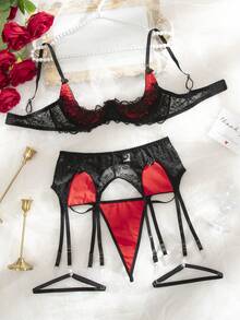 SHEIN 5pcs/Set Women's Lace Patchwork Underwire Sexy Lingerie Set - Multicolor - View 1
