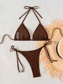 Swim Vcay Handmade Shell Decor Sexy Bikini Swimsuit, Spring/Summer - Brown - View 3