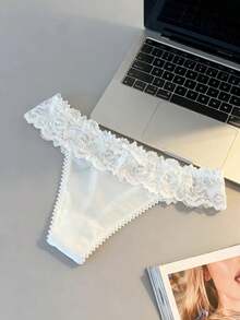 Pom Pom Decor Lace Panty Lingerie - White - View 2