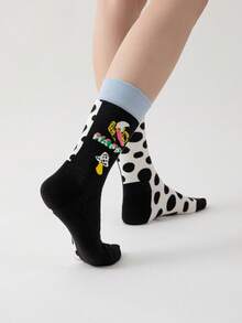 ROMWE Kawaii Women's Polka Dot Pattern Mesh Splice Ruffle Trim Cute Crew Socks - Multicolor Q2 - View 2