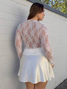 Nezia Cruz Plus Size Stand Collar Sheer Lace Top Fall Cloth For Women - White - View 5
