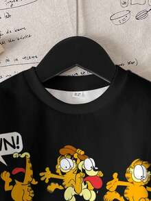 GARFIELD | SHEIN Young Boy Casual Letter & Cat Print Crew Neck Sweatshirt, Autumn - White - View 6