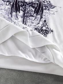 ROMWE MEN Street Life Men's Casual Fashionable Street Cross & Slogan Print Drawstring Hoodie, Spring/Autumn - White - View 5