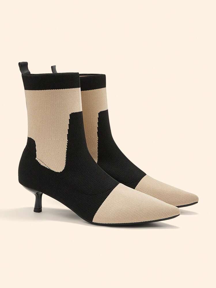 CUCCOO BASICS Women's Fashion Commuter Color Block Pointed Toe High Heel Ankle Boots For Christmas