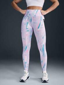 Powerista Graphic Print High Waist Skinny Workout Leggings With Pockets - Mauve Purple - View 5