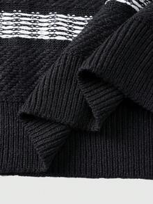 ROMWE MEN 男士条纹圆领长袖套头毛衣 - 黑色 - 查看 6