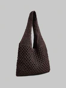 Ontre Vacation Casual Versatile Hollow Straw Shoulder Bag - Coffee - View 2