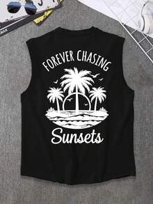 Manfinity RSRT Plus Size Men's Tropical Print Casual Vacation Tank Top - Black - View 4