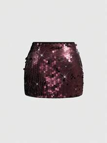 ROMWE Fairycore Falda de fiesta con lentejuelas de unicolor para mujer - Marrón - Ver 2