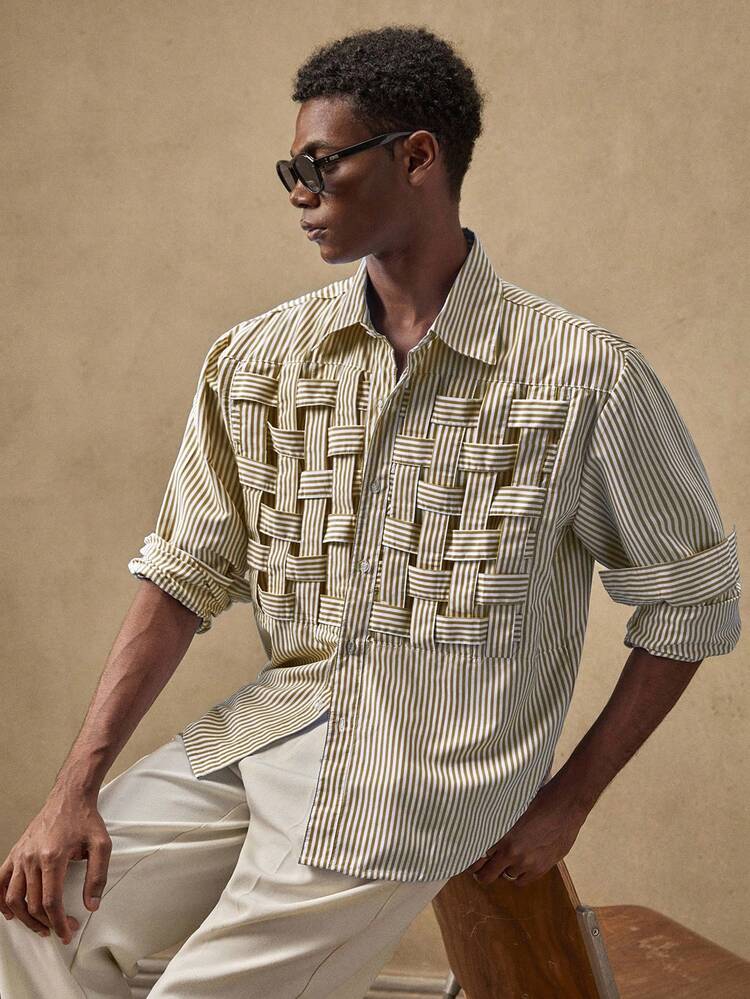 Men's Long Sleeve Single-Breasted Casual Striped Shirt