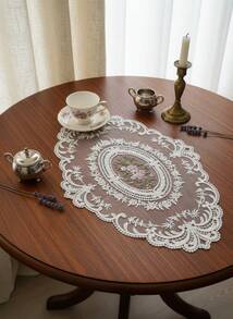 Cirelle 1pc Oval Shaped Lace Hollow Floral Placemat For Home Kitchen - 1 Item - View 7