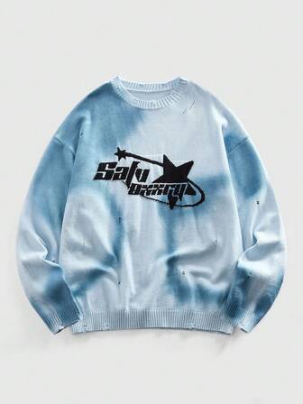 Street Life Casual Loose Fit Crew Neck Long Sleeve Gradient Dyed Knit Sweater, Men