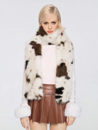 1 pezzo Sciarpa casual alla moda in stile Y2K, bianco e nero, kawaii, dolce, con stampa leopardata e colori a contrasto, adatta per scuola, shopping, viaggi, Natale e altro