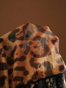 SHEIN Conjunto de 2 piezas de lencería de talla grande con vestido de encaje, estampado de leopardo y malla con espalda descubierta, incluye tanga. Lencería de Halloween, lencería con estampado de leopardo, vestidos de lencería para mujer, lencería clásica con estampado animal - Multicolor - Ver 6