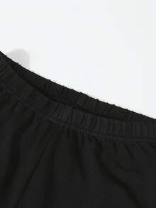 女童休闲舒适透气柔软黑色爱心印花上衣，1件装，适合春夏穿着，精美礼品 - 黑色 - 查看 3