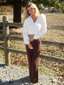 Sydney Algeri 女式连帽长袖心形图案蓬松装饰夹克，秋冬早午餐女装，秋季婚礼宾客连帽衫，返校节，90 年代服装，女士深秋休闲撞色蓬松拉链常规袖连帽常规版型白色纯色女式夹克，休闲日常穿着 - 白色 - 查看 1