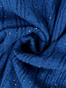 Editum 女士优雅高领收腰罗纹亮片T恤，显瘦设计，适合日常穿着及多种场合，秋冬季款 - 寶藍色 - 查看 7