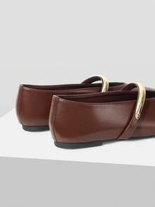 MOTF PU LEATHER SQUARE TOE FLATS FOR CHRISTMAS - Coffee Brown - View 8