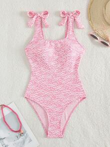 Swim Chiccia Women's Pink Summer One-Piece Swimsuit,Backless Bowknot Design Elegant Boho Beach Vacation Bathing Suits,Holiday Beachwear - Pink - View 7