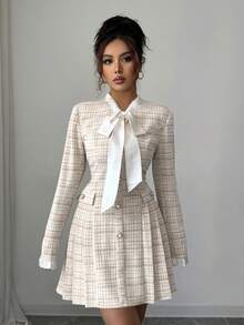 Elenzga 女士长袖纽扣系腰优雅休闲连衣裙，秋冬款 - 彩色 - 查看 6