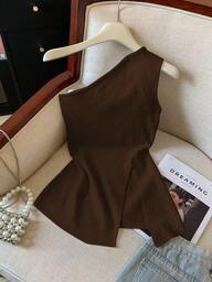 GlowEve Chaleco elegante de unicolor con cuello asimétrico y abertura, para uso diario en verano