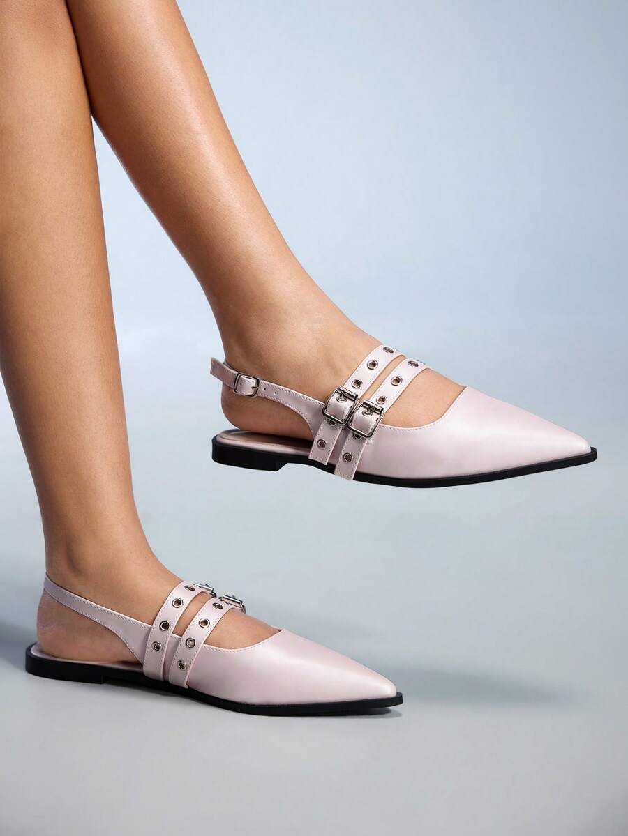 CUCCOO GRLICON Women's Pointed Toe Buckle Design Casual Everyday Versatile Flat Shoes For Christmas - Pink - View 1