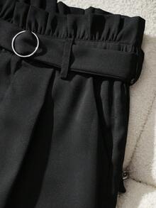 Franclia 新款高腰直筒女裤，秋冬款 - 黑色 - 查看 4