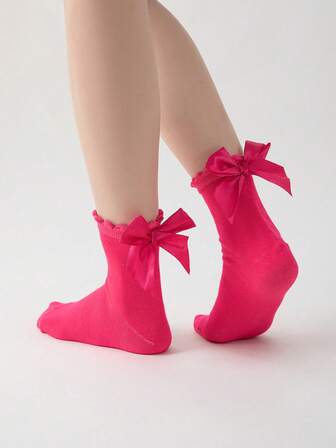 Kawaii Women's Fashion Bow Decor Mid-Calf Socks