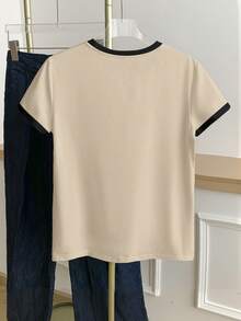 Resyla Kaos Wanita Ukuran Besar Kasual Serbaguna Leher Bulat Lengan Pendek - Khaki - View 2