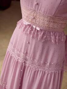 MOTF PREMIUM WOMEN'S LACE PATCHWORK LONG DRESS, AUTUMN/WINTER - Violet Purple - View 5