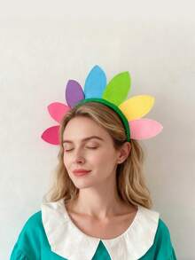 Zazumi Rainbow Color Sunflower Cartoon Character Headband For Women Photo Shoot Prop Stage Performance Festival Party Cosplay Y2K Kawaii Aesthetic Hairwear - Multicolor - View 7