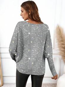 EMERY ROSE T-shirt à manches longues décoré de paillettes minimaliste et décontracté pour femmes, convient pour l'automne/l'hiver