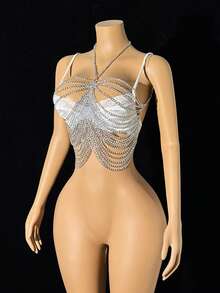 EgrlEra 女士金属吊带背心，朋克摇滚风格，适合酒吧、派对、夜店等场合，性感十足。 - 銀色 - 查看 4