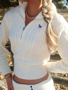 Sydney Algeri New Arrival Casual Loose Half-Zip Sweater For Women, Autumn - White - View 2