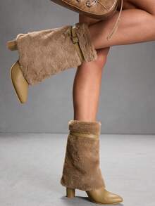 CUCCOO SZL Bottes à talons hauts élégantes, douces et romantiques pour femmes, convenant aux occasions formelles, aux thés de l'après-midi, aux rendez-vous, aux soirées de mode, aux tenues de travail, avec un style polyvalent, pour Halloween - Camel - Voir 4