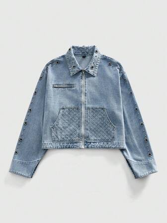 Street Life Giacca di jeans oversize da uomo con decorazioni in perle