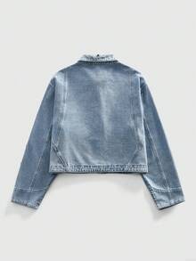 ROMWE MEN Street Life Men's Loose Fit Denim Jacket With Pearl Embellishment - Blue - View 2