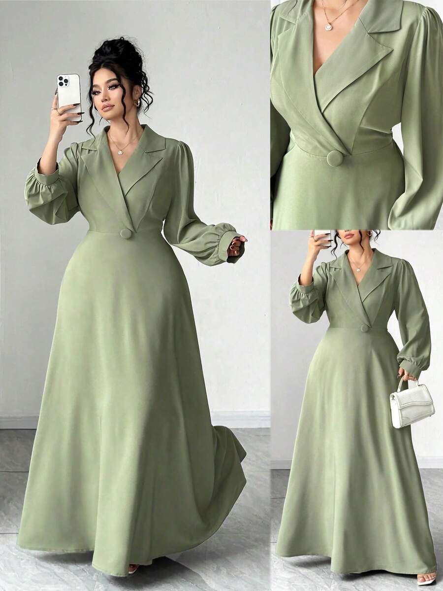 Elenzga Đầm maxi chữ A thắt eo, cổ chữ V, cài nút màu xanh lá cây cỡ lớn dành cho nữ, thích hợp cho các dịp trở lại trường, tốt nghiệp, ngày lễ tình nhân, lễ hội âm nhạc, ngày của mẹ, lễ Halloween, lễ tạ ơn, lễ Phục sinh, ngày quốc khánh, vũ hội, tiệc hẹn hò, mùa cưới - xanh quân đội - Xem 1