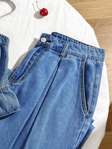 Comfortcana Women's Casual Denim Camisole Top With Ruffle Hem And Denim Pants Set, Summer - Blue - View 4