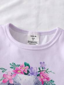 Young Girl' Delicate Purple Rabbit Pattern Short Sleeve Pajama Set - Mauve Purple - View 7