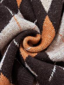 Vionelle Autumn/Winter Round Neck Long Sleeve Argyle Pattern Patchwork Solid Color A-Line Dress, Fashionable Retro Plus Size Sweater Dress Sweater Dresses For Women Knit Two Piece Set Brown Bodycon Dress Brown Two Piece Set Women Plaid Two Piece Set - Coffee Brown - View 10