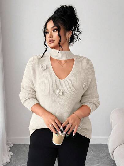 Elenzga كنزة صوفية نسائية أنيقة بلون أحادي ذات ياقة دائرية مرتخية الكتف من الكروشيه، بأكمام طويلة وتريكو، مناسبة للخريف والشتاء، مقاسات كبيرة