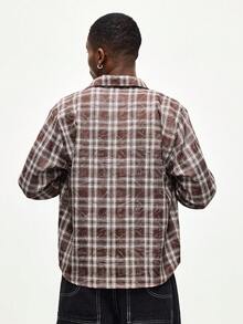 ROMWE MEN Street Life Abrigo casual y de moda con estampado de cuadros y aplicaciones de rhinestone para hombre, adecuado para el uso diario en otoño - Marrón - Ver 3