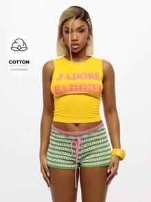 SUMWON WOMEN Summer Festival Tank Top Jersey Sleeveless Crop Top Printed Statement Graphics Fashion Streetwear Y2K Party