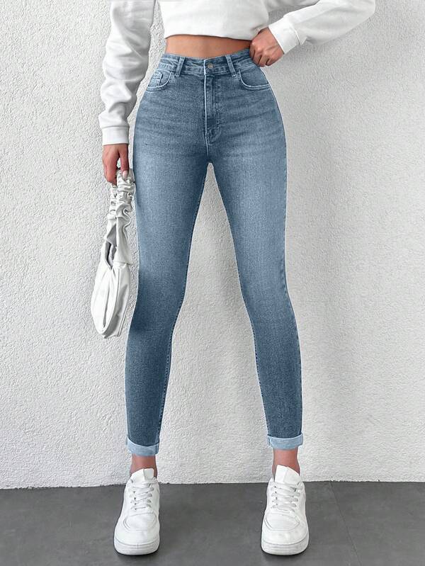 EURMUSE Tall 97% Baumwolle Damen High Waist Schrägtaschen Lässig Skinny Jeans, für große Frauen