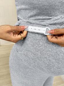 2 piezas Conjunto casual de maternidad con cuello redondo, manga corta, ajustado y fruncido, transpirable - Gris - Ver 9