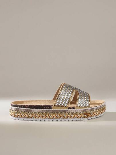 Styleloop Women's Fashion Diamond Pattern Thick-Sole Platform Slide Sandals, Comfortable Outdoor Beach Shoes For Summer