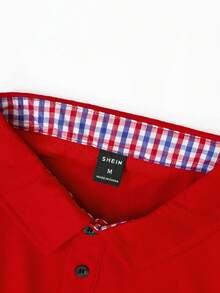 Manfinity Homme 男士格子拼接长袖休闲通勤 Polo 衫 - 紅色 - 查看 6