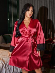 SilkySpell Bata de encaje roja de talla grande - Rojo - Ver 6